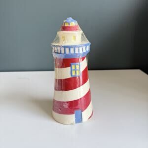 NEW Vintage Large 8" Red White Blue Lighthouse‎ Candle Boston Warehouse T63